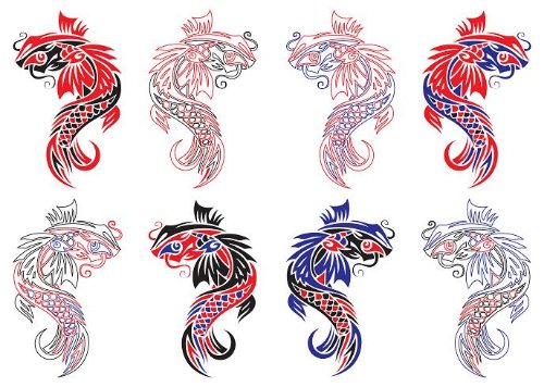 Colorful Carp Fish Tattoos Designs